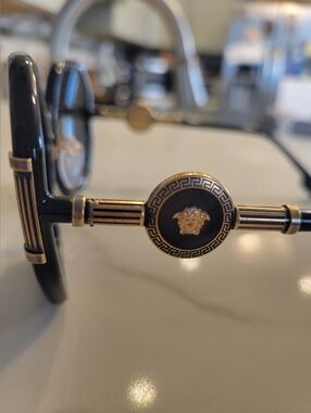 Versace Black and Gold Medusa Round Temple Sunglasses
